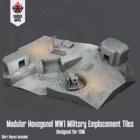 Modular Hexagonal WW1 Military Emplacement Tiles | Veins of War Terrain by Cursed Anvil 3D Modelling and Design Ltd.