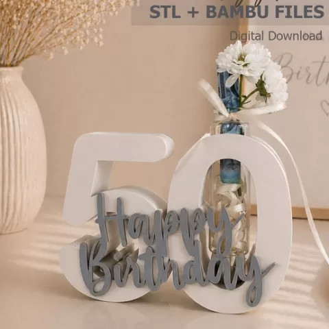 Happy 50th Birthday Gift STL | Money Holder Number 50 | STL + Bambu Files | Digital Download