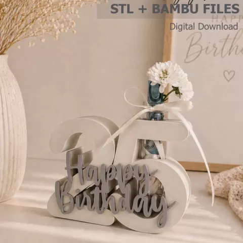Happy 25th Birthday Gift STL | Money Holder Number 25 | STL + Bambu Files | Digital Download