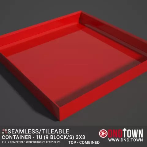 Utility - Container 1U - 3x3 (9 Blocks) - TOP - Combined - Center - 38.1mm - DnD Town Minis (www.dnd.town) by TTR.Town
