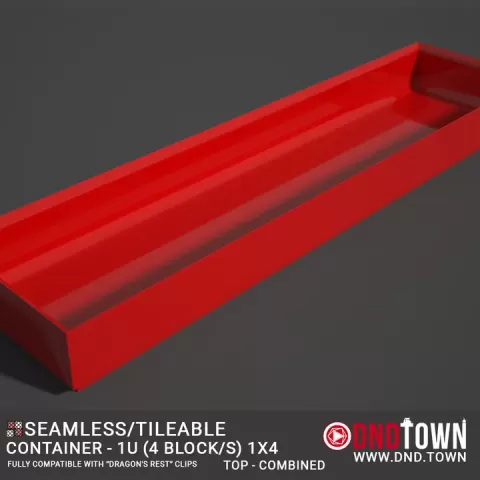 Utility - Container 1U - 1x4 (4 Blocks) - TOP - Combined - Center - 38.1mm - DnD Town Minis (www.dnd.town) by TTR.Town