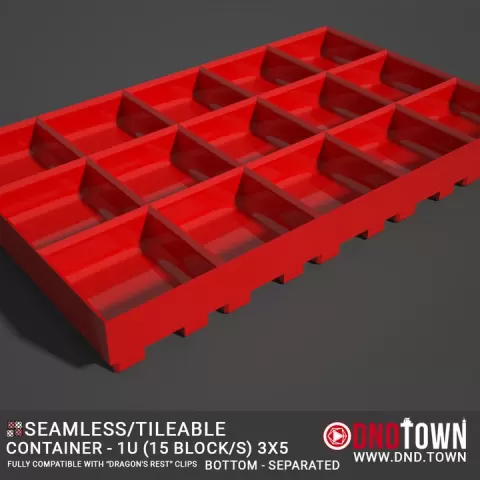 Utility - Container 1U - 3x5 (15 Blocks) - BOTTOM - Separated - Center - 38.1mm - DnD Town Minis (www.dnd.town) by TTR.Town