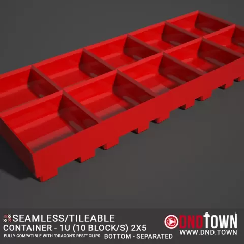 Utility - Container 1U - 2x5 (10 Blocks) - BOTTOM - Separated - Center - 38.1mm - DnD Town Minis (www.dnd.town) by TTR.Town