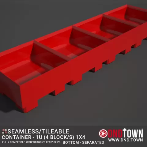 Utility - Container 1U - 1x4 (4 Blocks) - BOTTOM - Separated - Center - 38.1mm - DnD Town Minis (www.dnd.town) by TTR.Town