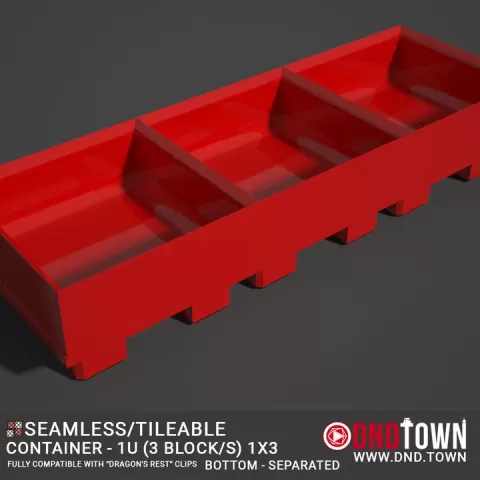 Utility - Container 1U - 1x3 (3 Blocks) - BOTTOM - Separated - Center - 38.1mm - DnD Town Minis (www.dnd.town) by TTR.Town