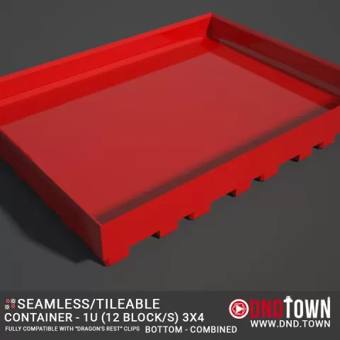 Utility - Container 1U - 3x4 (12 Blocks) - BOTTOM - Combined - Center - 38.1mm - DnD Town Minis (www.dnd.town) by TTR.Town