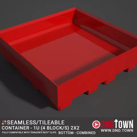 Utility - Container 1U - 2x2 (4 Blocks) - BOTTOM - Combined - Center - 38.1mm - DnD Town Minis (www.dnd.town) by TTR.Town
