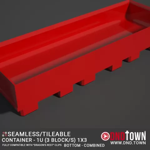 Utility - Container 1U - 1x3 (3 Blocks) - BOTTOM - Combined - Center - 38.1mm - DnD Town Minis (www.dnd.town) by TTR.Town