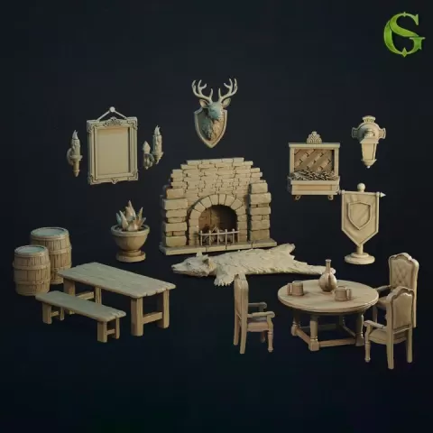Manor House Interior Props – STL Furniture Set for the Courtyard Edition | Pre-supported by SolGood Terrain