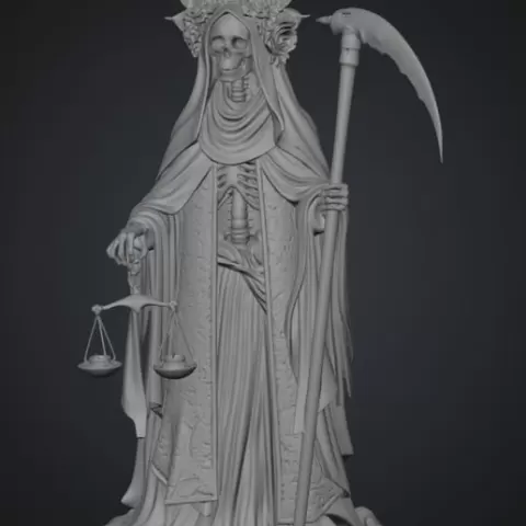 Santa Muerte Justiciera - Detailed sculpture with scales and scythe (STL for 3D printing)