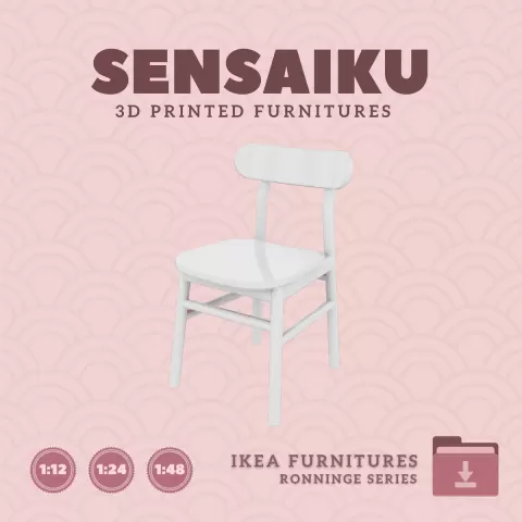 Miniature Replica 11. RONNINGE Birch Chair for Miniature Dollhouse - IKEA - 3D Print Instant Downlo