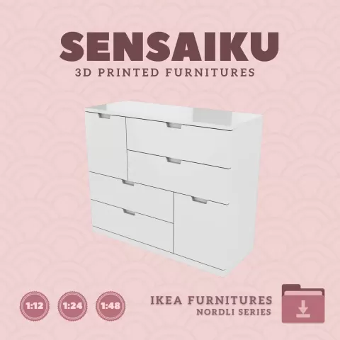 Miniature Replica 41. NORDLI 8-Drawer Chest V3 for Miniature Dollhouse - IKEA (1:12,24,48) - 3D Prin