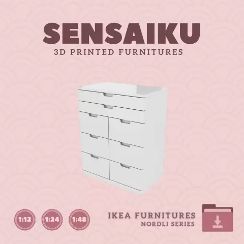 Miniature Replica 39. NORDLI 8-Drawer Chest V1 for Miniature Dollhouse - IKEA (1:12,24,48) - 3D Prin