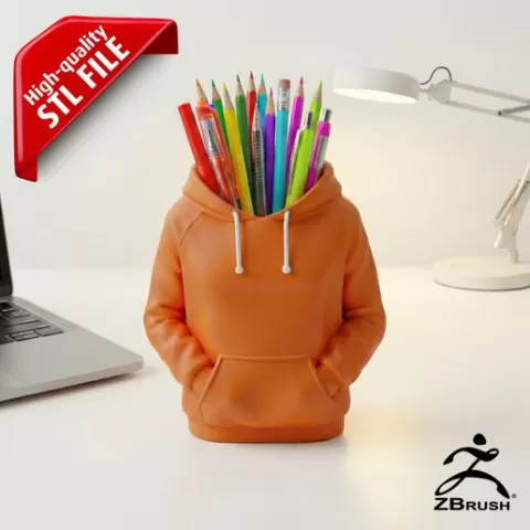 Hoodie Pencil Holder STL File - Sweatshirt Desk Organizer - Streetwear Decor - Teen & Student Gift - Casual 3D Model - Digital Download