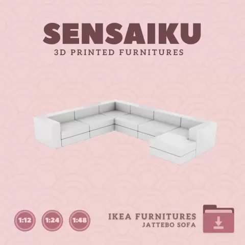 Miniature Replica 16. JATTEBO Sectional, 6 Seat, with Chaise for Miniature Dollhouse - IKEA (1:12,24