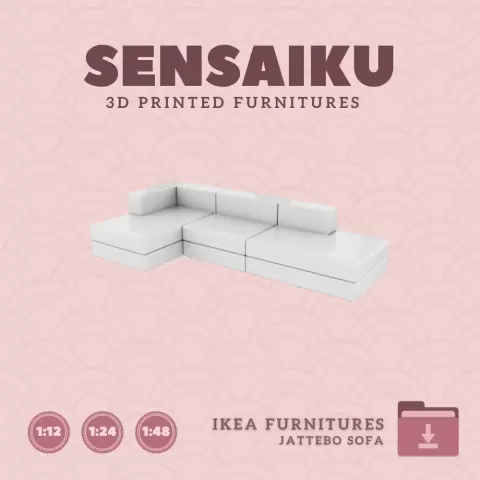 Miniature Replica JATTEBO 3.5-seat Mod Sofa w Chaise for Miniature Dollhouse - IKEA (1:12,24,48) - 3