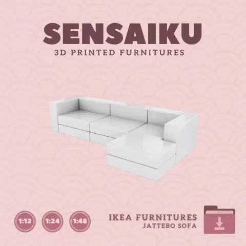 Miniature Replica 12. JATTEBO 4-seat Mod Sofa w Chaise for Miniature Dollhouse - IKEA (1:12,24,48)