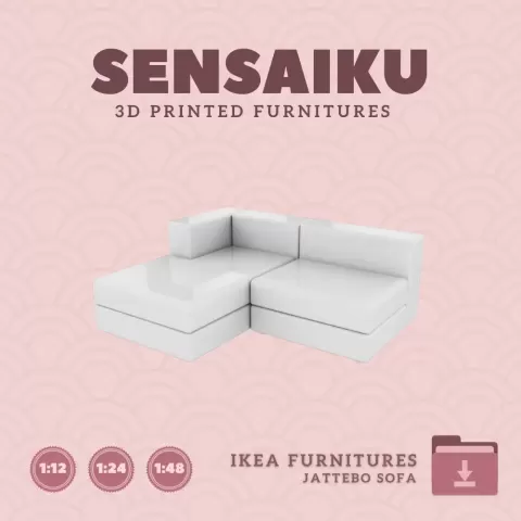 Miniature Replica 08. JATTEBO 2_5-seat Mod Sofa with Chaise for Miniature Dollhouse - IKEA (1:12,24,