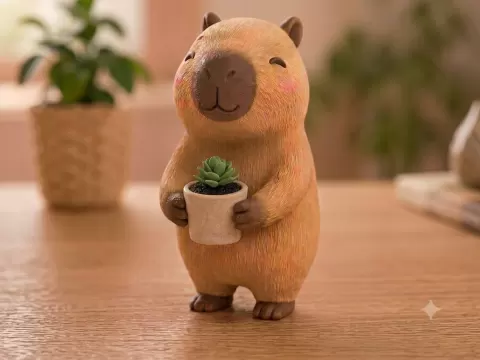 Capybara mit Pflanze