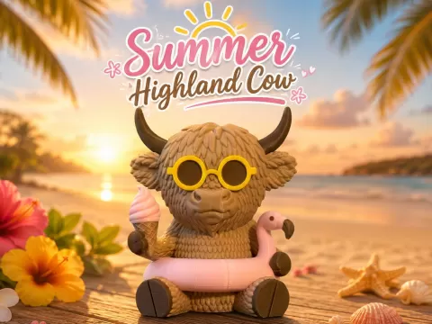 Summer Highland Cow – Flamingo Float