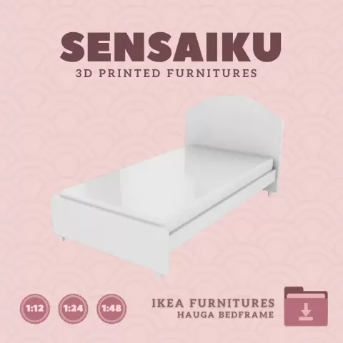 Miniature Replica HAUGA Bedframe - Twin Bed for Miniature Dollhouse - IKEA (1:12,24,48) - 3D Print I