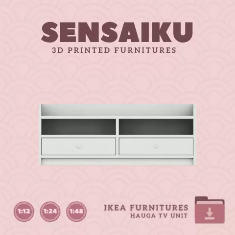 Miniature Replica HAUGA TV Unit for Miniature Dollhouse - IKEA (1:12,24,48) - 3D Print Instant Downl