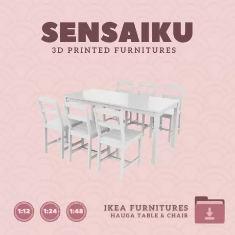 Miniature Replica HAUGA Dining Table and Chair V2 for Miniature Dollhouse - IKEA (1:12,24,48) - 3D P