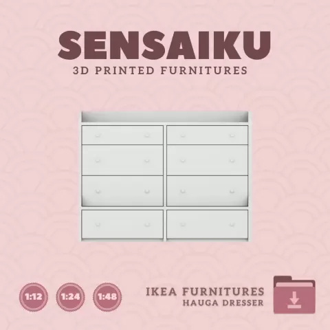 Miniature Replica HAUGA 8 Drawer Dresser for Miniature Dollhouse - IKEA (1:12,24,48) - 3D Print Inst