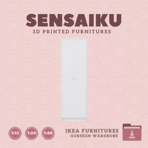 Miniature Replica GURSKEN Wardrobe for Miniature Dollhouse - IKEA (1:12,24,48) - 3D Print Instant Do