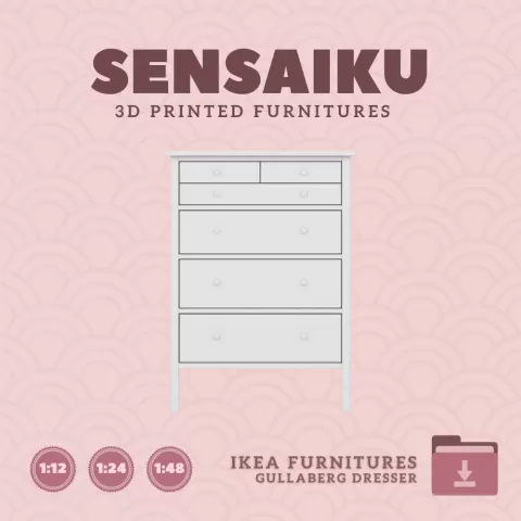 Miniature Replica GULLABERG 6 Drawer Chest V2 for Miniature Dollhouse - IKEA (1:12,24,48) - 3D Print