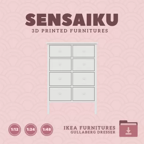 Miniature Replica GULLABERG 6 Drawer Chest V2 for Miniature Dollhouse - IKEA (1:12,24,48) - 3D Print