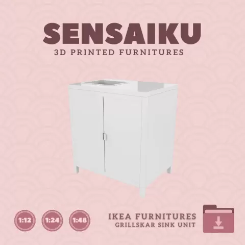 Miniature Replica GRILLSKAR Kitchen Sink Unit and Cabinet for Miniature Dollhouse - IKEA (1:12,24,48