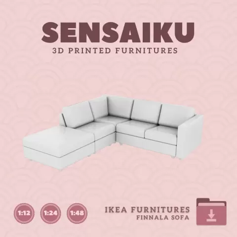 Miniature Replica 22. FINNALA Corner 4 Seat with Open End V2 for Miniature Dollhouse IKEA 3D Print (