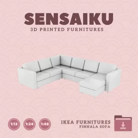 Miniature Replica 16. FINNALA Corner 5 Seat with Chaise V2 for Miniature Dollhouse IKEA 3D Print (1