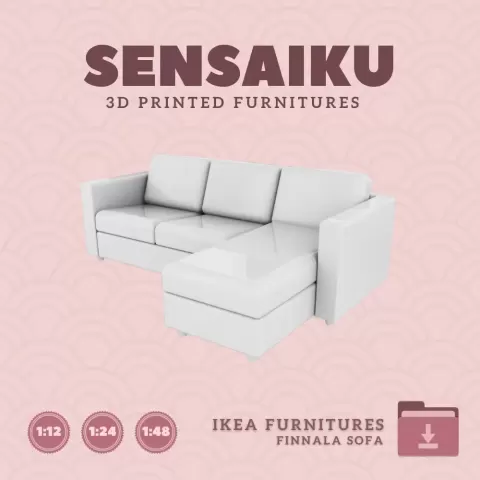 Miniature Replica 12. FINNALA Loveseat Sofa, with Chaise for Miniature Dollhouse IKEA 3D Print (1:12