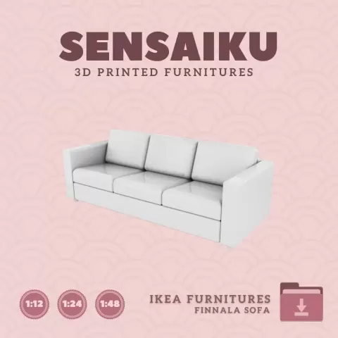 Miniature Replica 10. FINNALA 3 Seat Sofa for Miniature Dollhouse IKEA 3D Print (1:12,24,48)