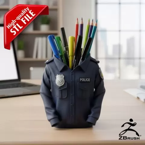 Police Uniform Pencil Holder STL File | Law Enforcement Desk Organizer | Officer Pen Stand