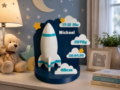 Rakete-Display - Geburt-Geschenk-personalisierbar