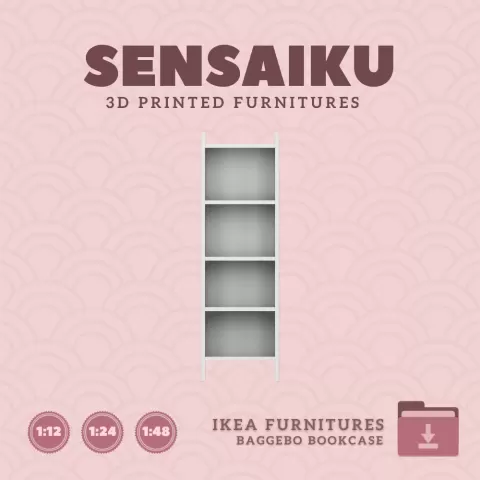 Miniature Replica 02. BAGGEBO Bookcase V2 for Miniature Dollhouse IKEA 3D Print (1:12,24,48)