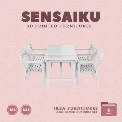 Miniature Replica 05. ASKHOLMEN Outdoor Table and Chairs for Miniature Dollhouse IKEA 3D Print (1:12