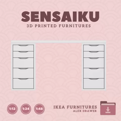 Miniature Replica 03. ALEX Desk with Drawers V2 for Miniature Dollhouse IKEA 3D Print (1:12,24,48)