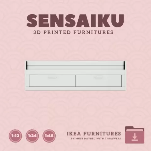 Miniature Replica 08. BRIMNES Daybed with 2 Drawers for Miniature Dollhouse IKEA 3D Print (1:12,24,4