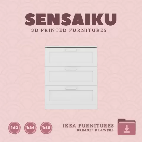 Miniature Replica 05. BRIMNES 3 Drawers Chest Unit for Miniature Dollhouse IKEA 3D Print (1:12,24,48