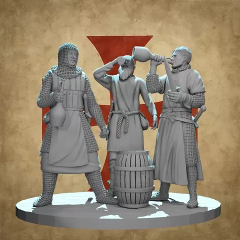 Medieval Camp Life – Soldiers Drinking Scene | 3D Printable STL Set (28mm / 32mm) by Northern Crusades Miniatures