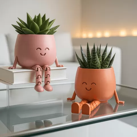Flexible Legs Happy Face Planter, Articulated Smiley Face Plant Pot, Book Coffee Buddy, for Cactus