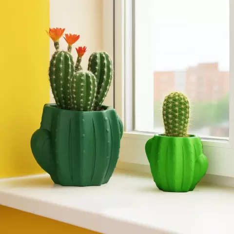 Cactus Floral Vase, 2 pcs. Set, Cactus Shaped Pot, Decoration for Home and Living Room