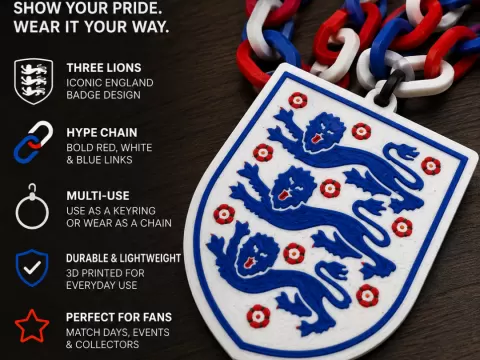 England Three Lions Crest Keyring & Chain