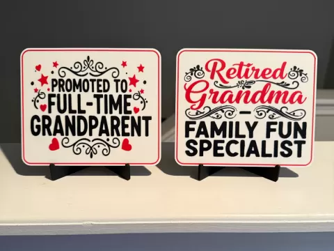 RETIRED GRANDMA AND GRANDPARENT SIGN AND COASTER