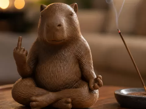 Capivara Meditando mostrando dedo