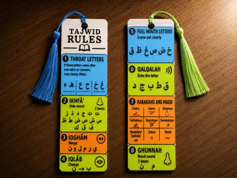 Tajwid Rules Bookmark -Double Sided Learning Guide